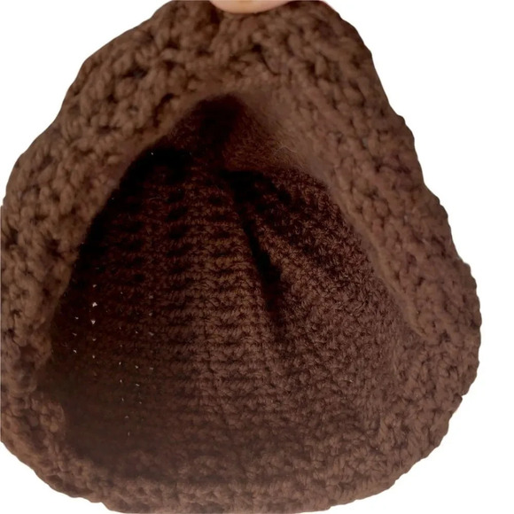 Handmade Ribbed  Acrylic Tuque Brown Beanie Very Warm Knitted - Picture 4 of 4